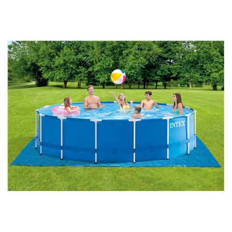 Intex | Metal Frame Pool Set with Filter Pump, Safety Ladder, Ground Cloth, Cover | Blue - 4